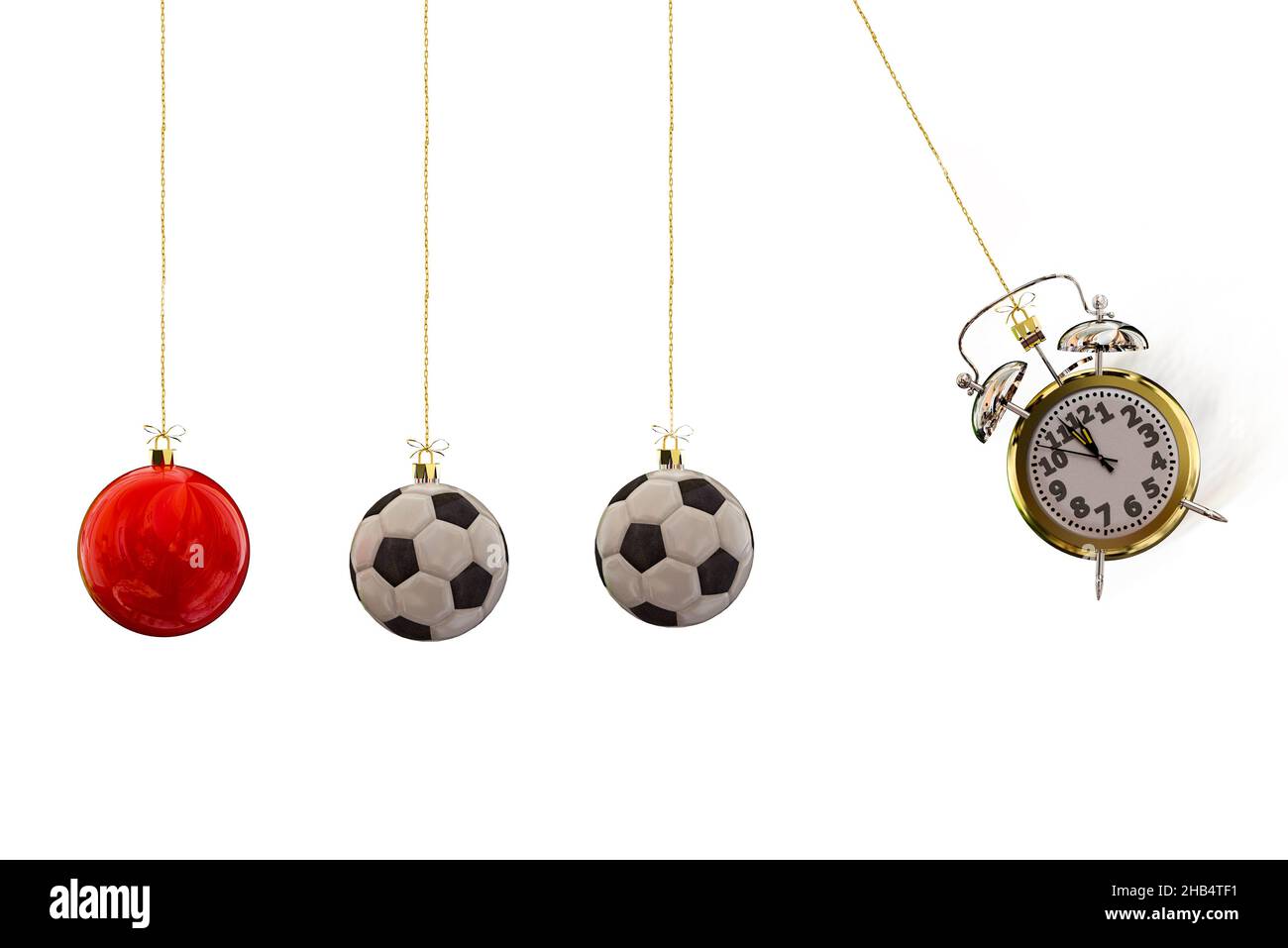 christmas xmas balls and soccer football ball , clock falling xmas time