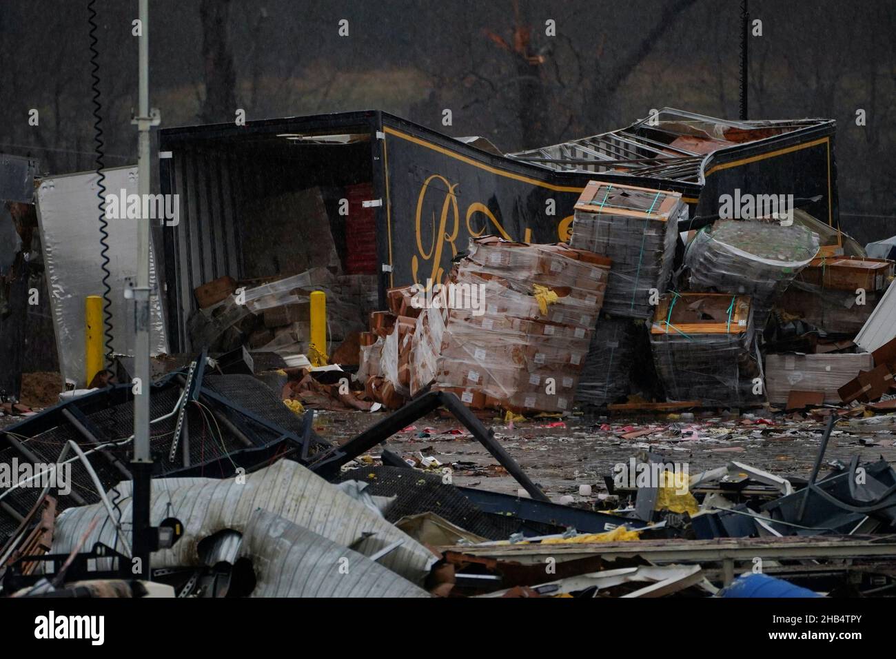 A general view of rubble and debris at the Mayfield Consumer Products