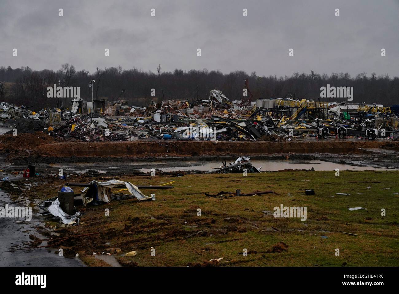 A general view of rubble and debris at the Mayfield Consumer Products