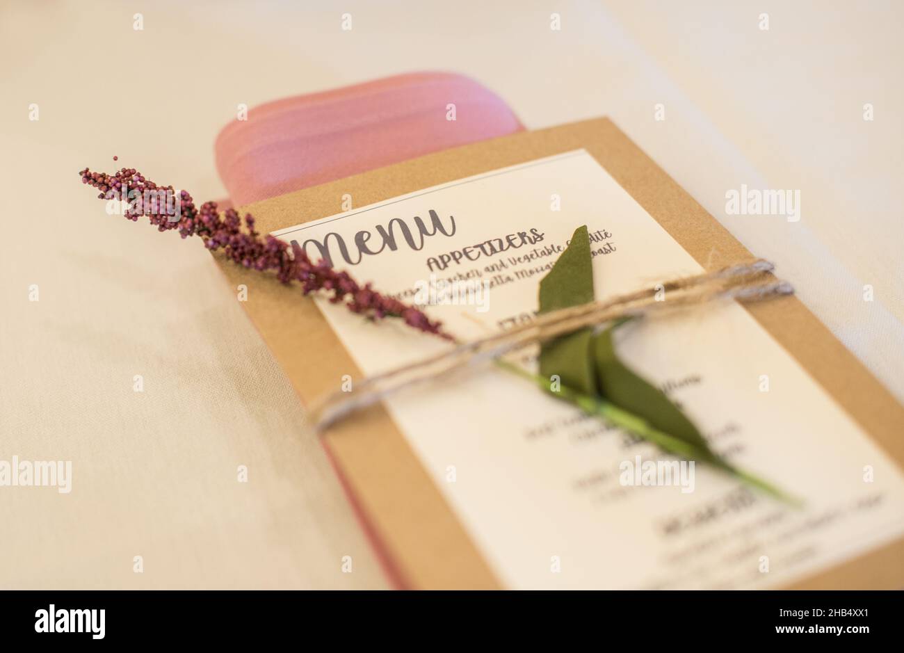 fancy-wedding-reception-food-menu-wrapped-in-twine-stock-photo-alamy