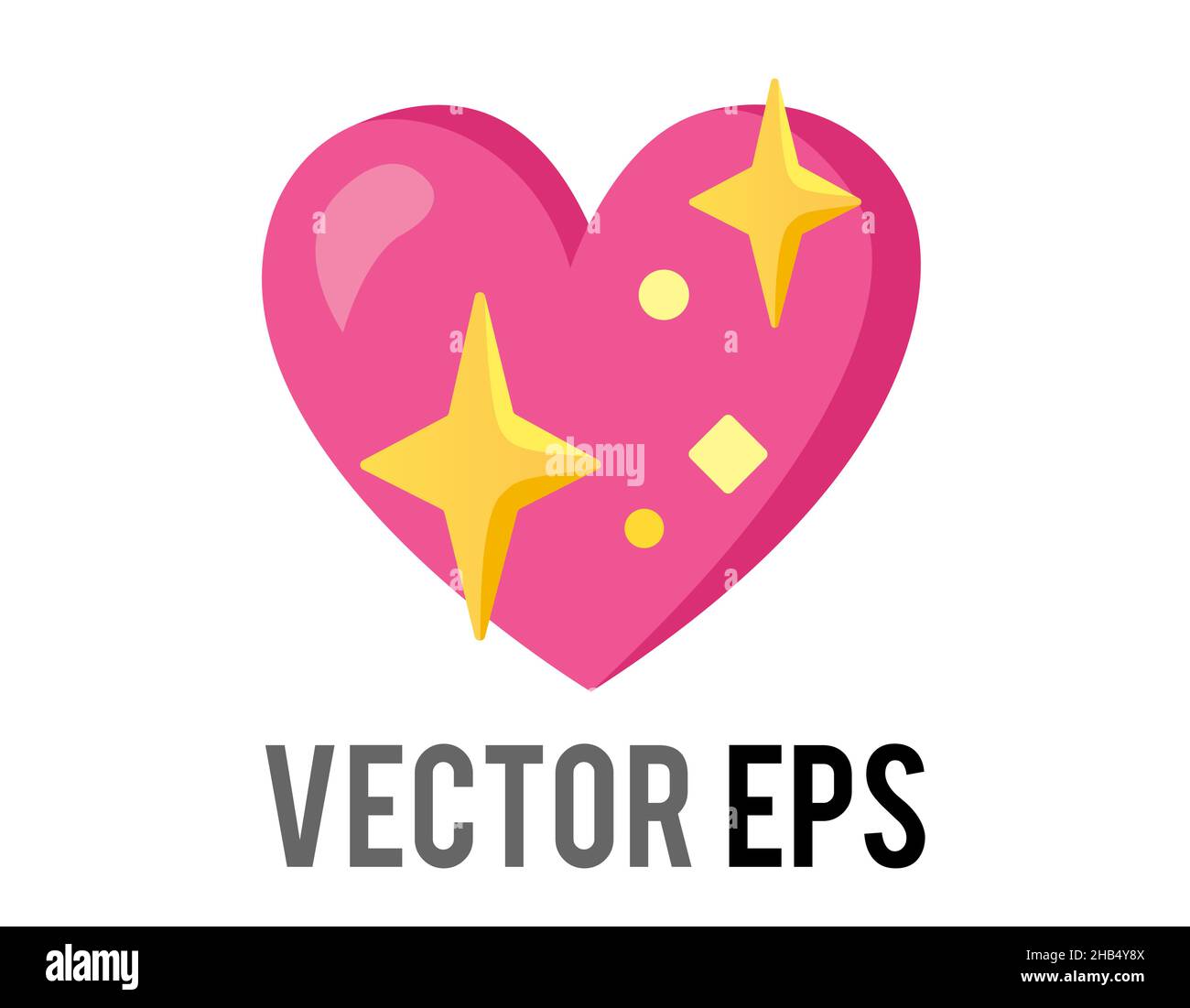 The isolated vector glossy pink love heart icon with golden sparkling ...