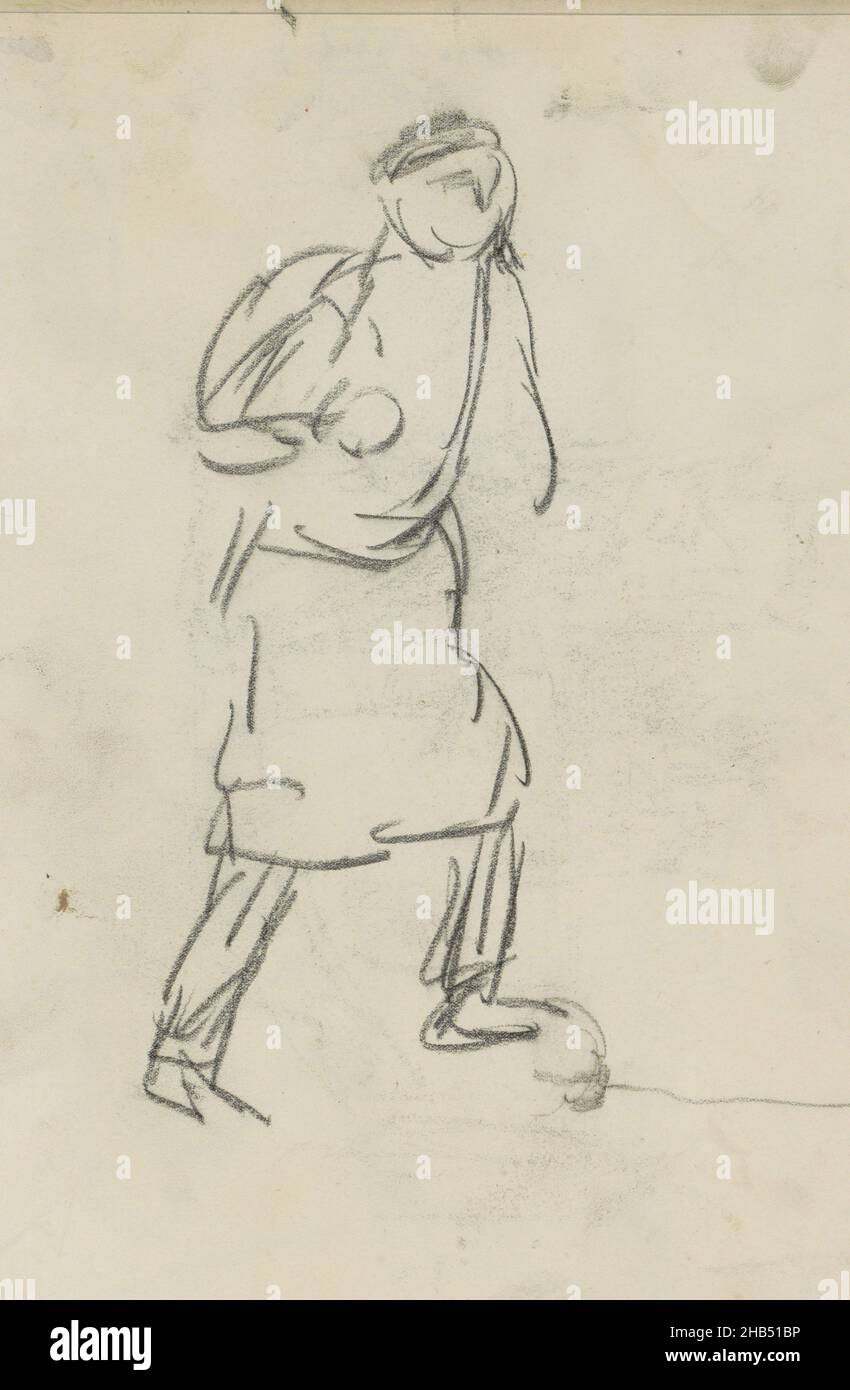 He wears an apron. Sheet 23 verso from sketchbook LXVI-B with 25 sheets, Man with a bag on his back., Isaac Israels, c. 1886 - 1934 Stock Photo