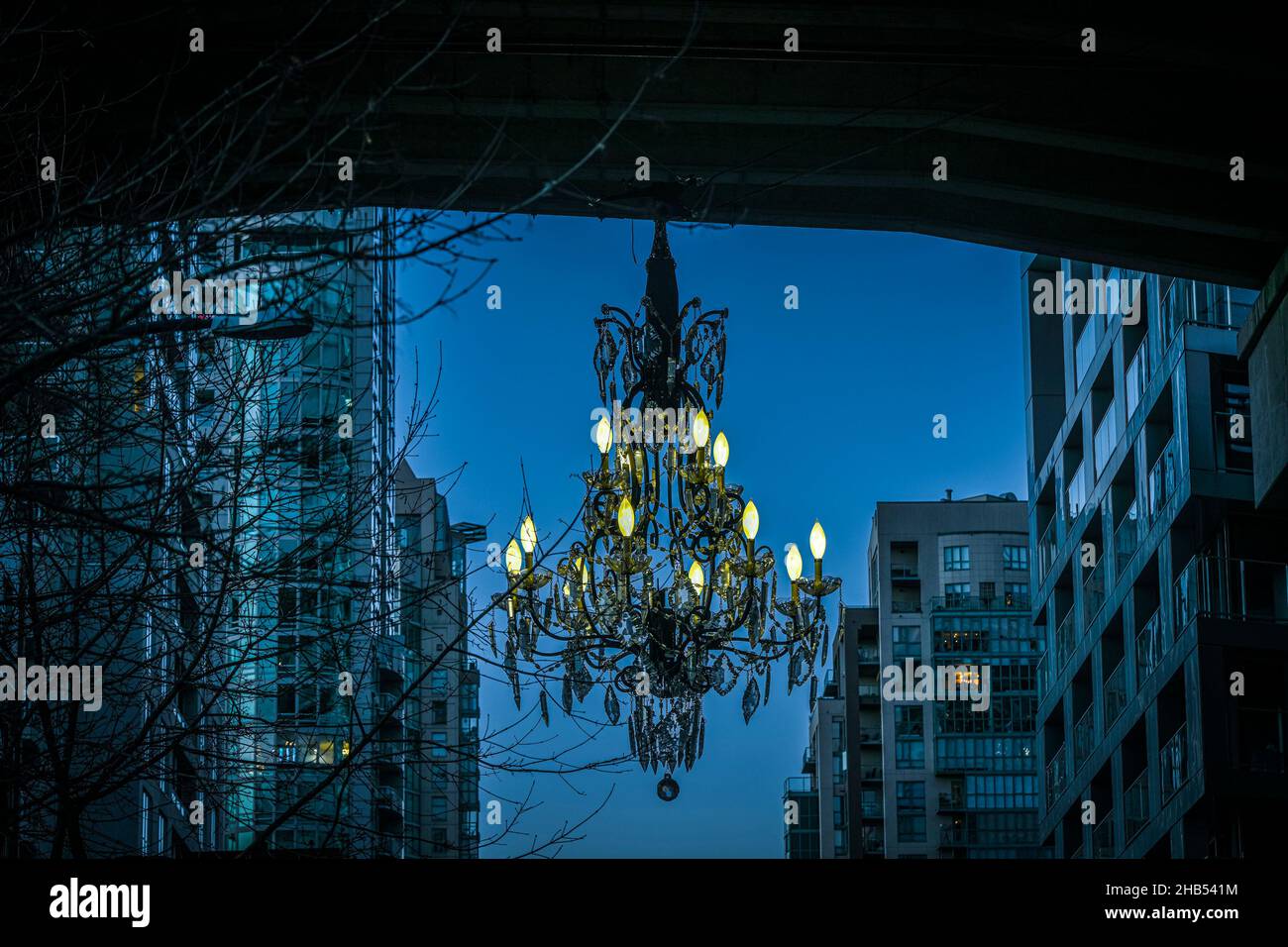 Spinning Chandelier, designed by artist Rodney Graham, hanging