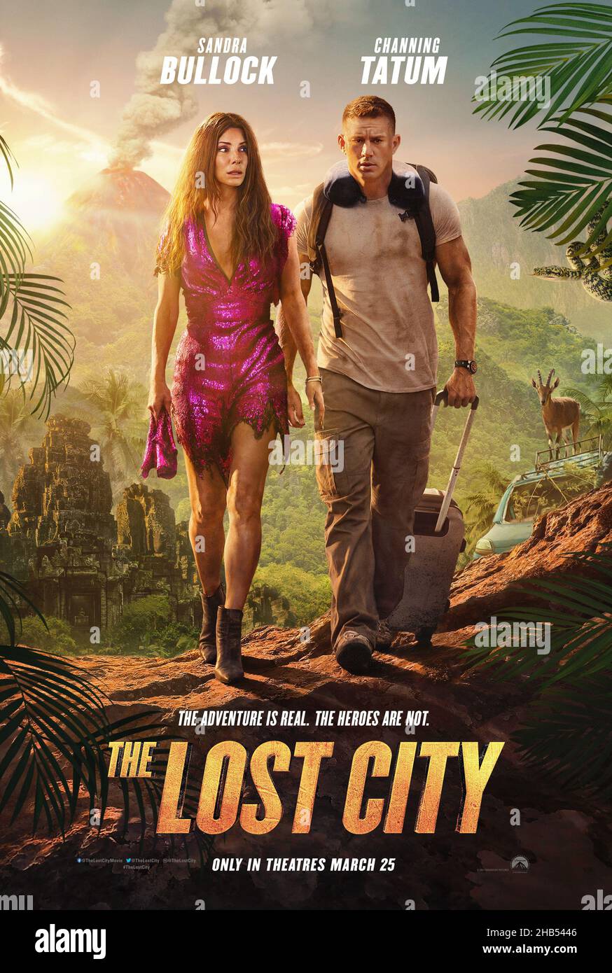 RELEASE DATE: March 25, 2022 TITLE: The Lost City. STUDIO: Paramount Pictures. DIRECTOR: Aaron Nee and Adam Nee. PLOT: A reclusive romance novelist on a book tour with her cover model gets swept up in kidnapping attempt that lands them both in a cutthroat jungle adventure. STARRING: SANDRA BULLOCK as Loretta Sage, CHANNING TATUM poster art. (Credit Image: © Paramount Pictures/Entertainment Pictures) Stock Photo
