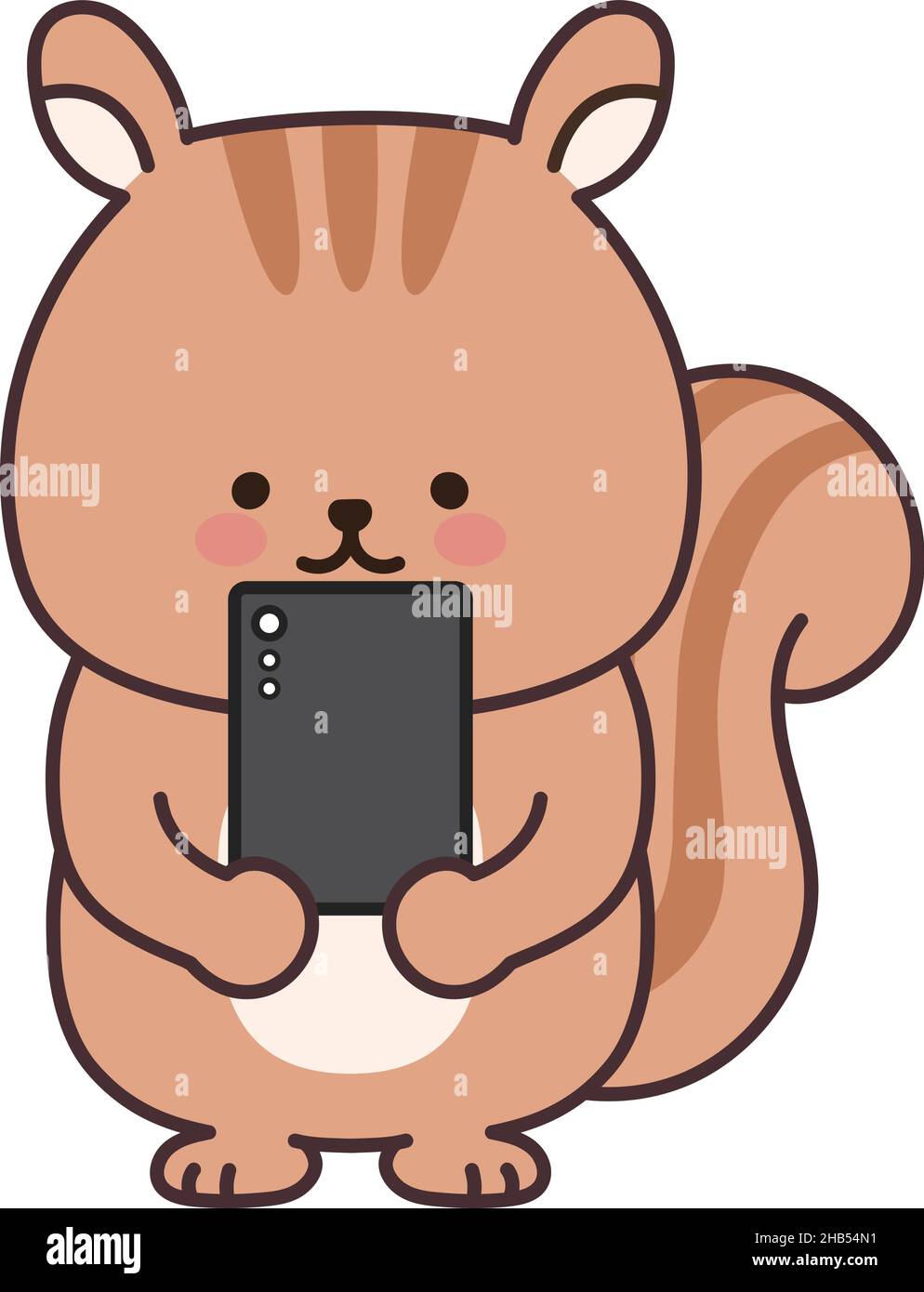 Squirrel watching a smartphone. Vector illustration isolated on a white background. Stock Vector