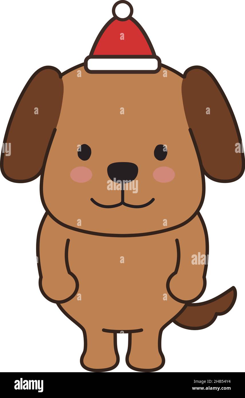 Dog wearing a Santa hat happily. Vector illustration isolated on a