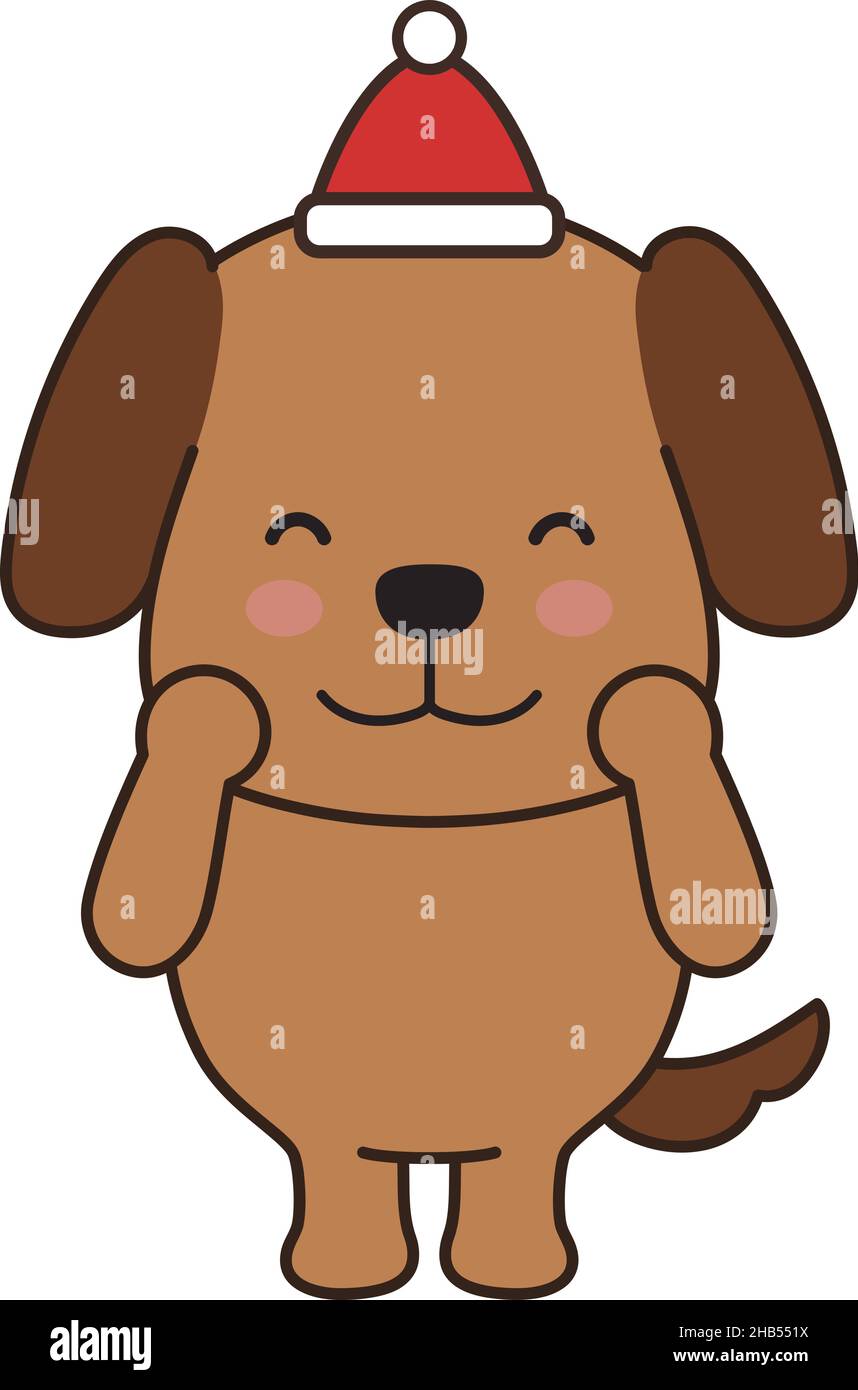 Dog wearing a Santa hat happily. Vector illustration isolated on a ...