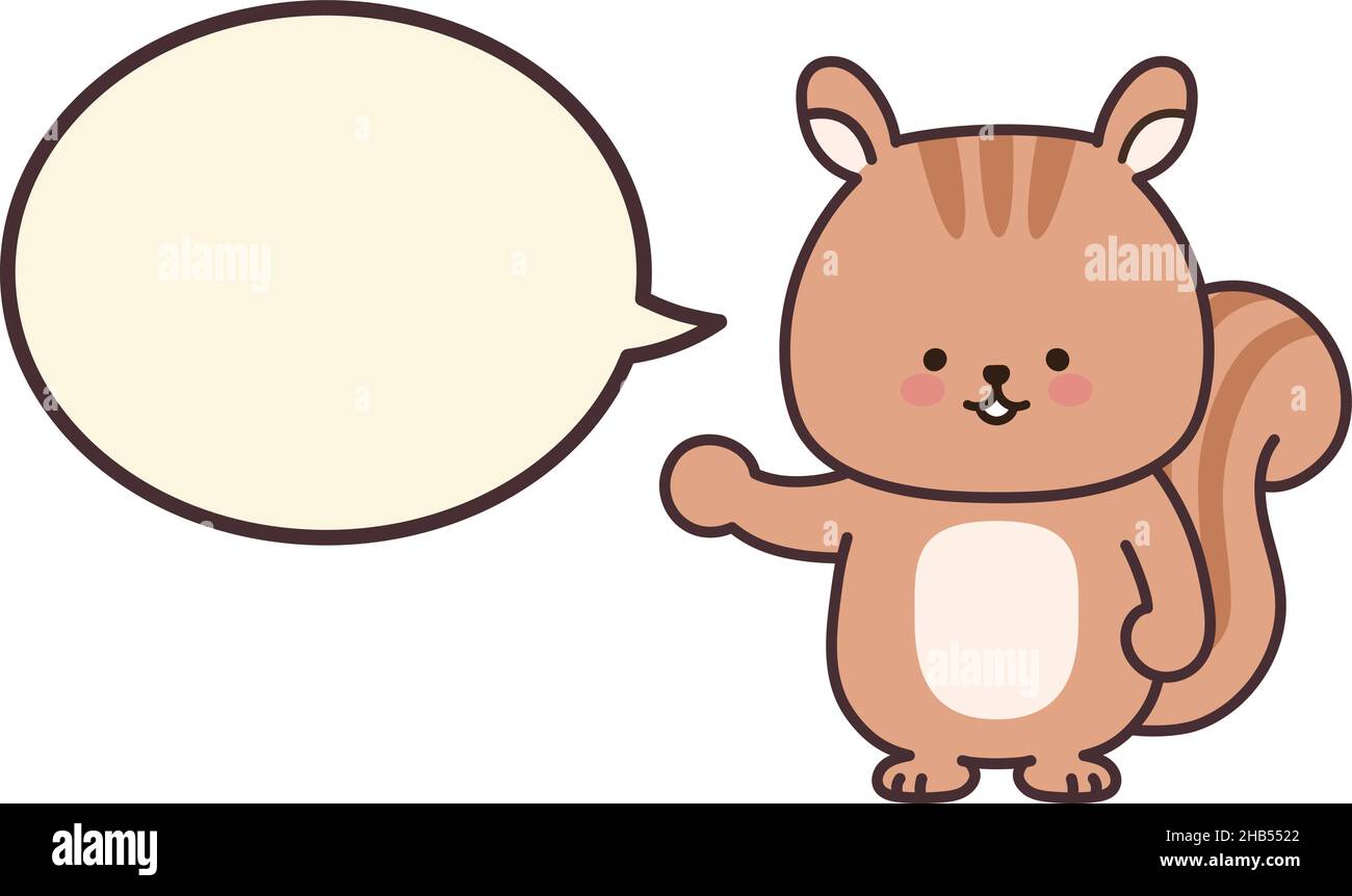 Squirrel talking to someone with a speech bubble. Vector illustration isolated on a white background. Stock Vector