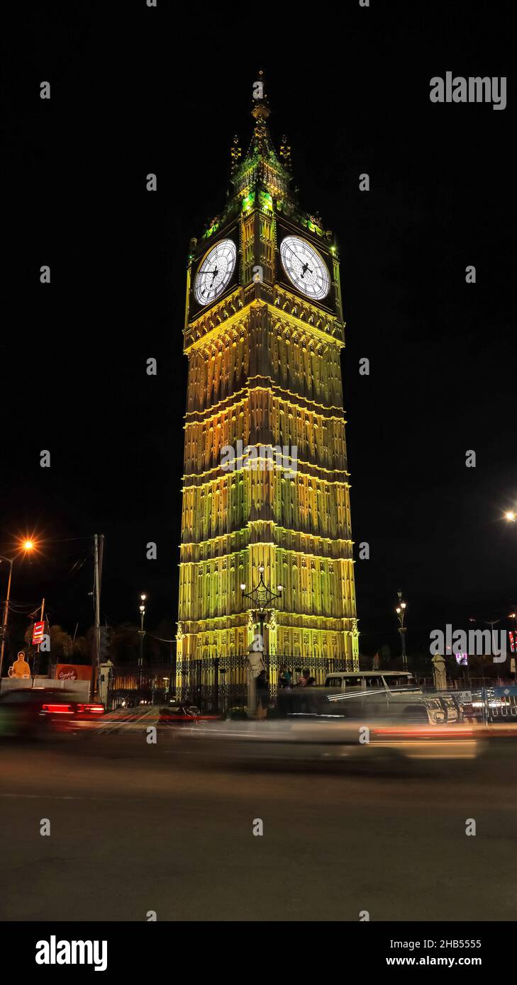 Night view of Lake Town Clock Tower, Kolkata, West Bengal, India Stock