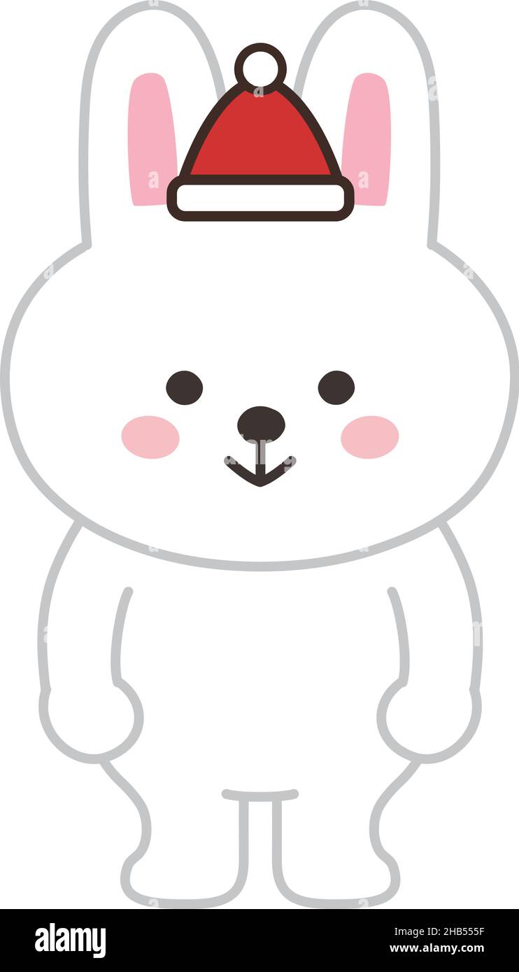 Rabbit wearing a Santa hat. Vector illustration isolated on a white ...