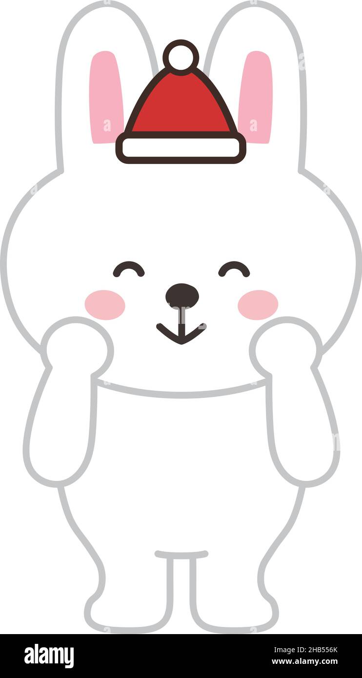 Rabbit wearing a Santa hat. Vector illustration isolated on a white ...