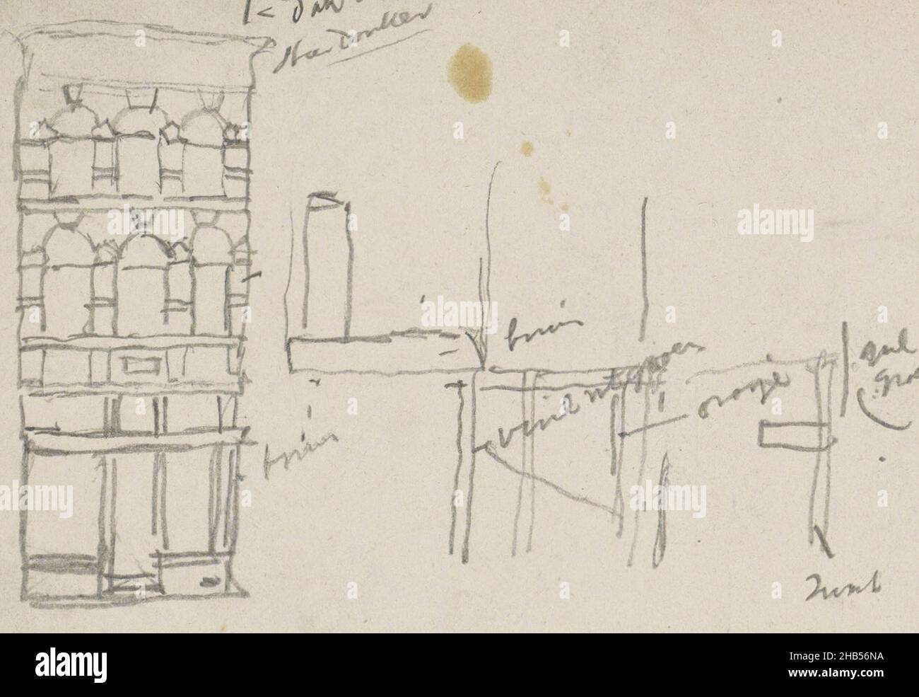 Under a facade. Above a construction or masonry bandage. Page 90 from a sketchbook with 46 sheets, Architecture studies., draughtsman: George Hendrik Breitner, Amsterdam, c. 1903, George Hendrik Breitner, c. 1903 Stock Photo