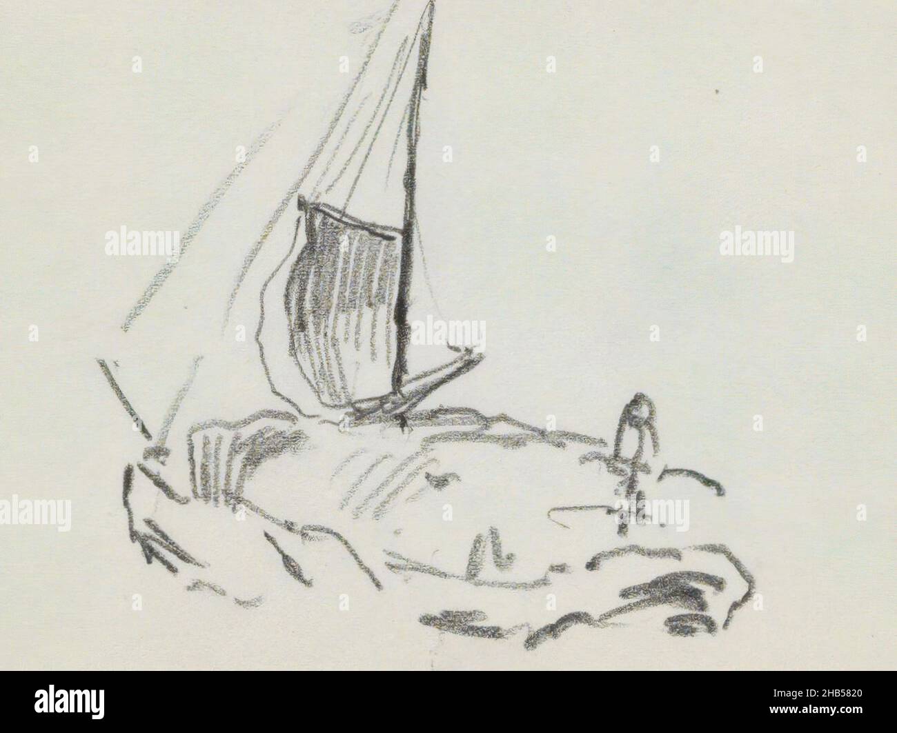 Sheet 74 recto from a sketchbook with 91 sheets, Figure on a sailboat ...