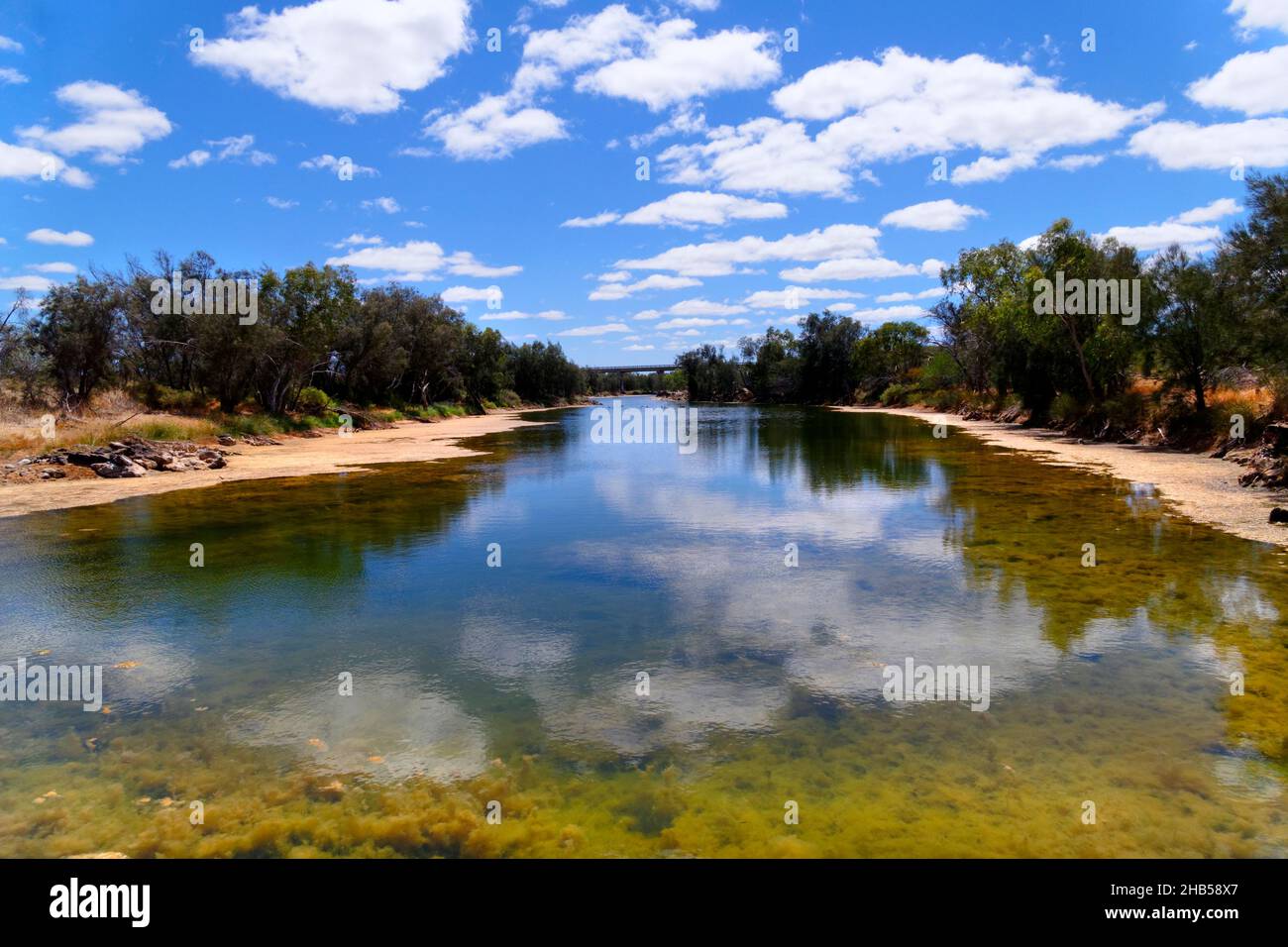 Murchison River with road traffic bridge in the distance, Murchison