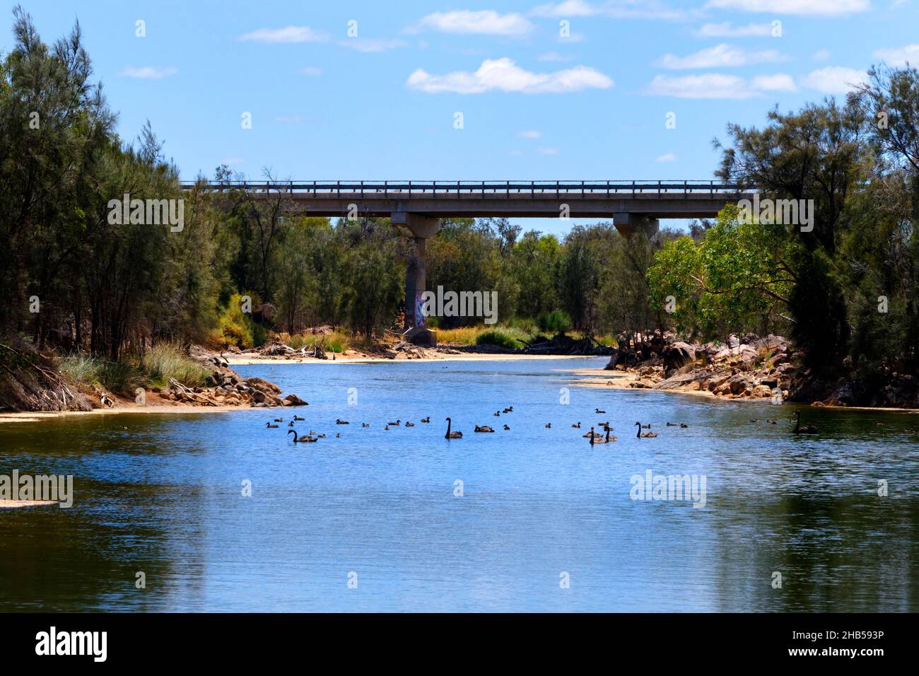 Murchison River with road traffic bridge, Murchison, Western Australia