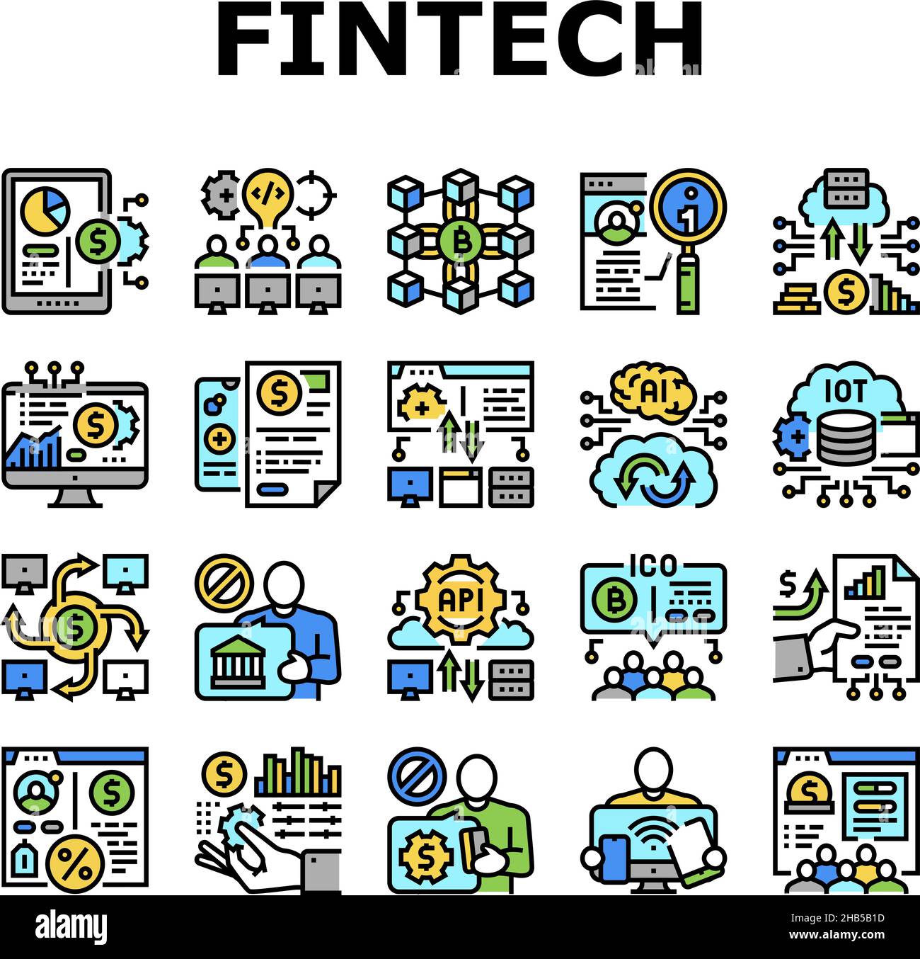 Fintech Financial Technology Icons Set Vector Stock Vector Image & Art ...