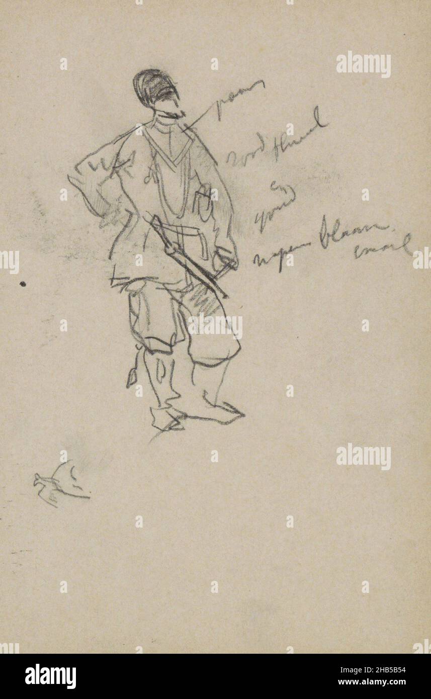 Possibly a Cossack. Page 80 from a sketchbook with 54 pages, Man in military uniform., draughtsman: Marius Bauer, Russia, May-1896 - c. Jul-1896, Marius Bauer, 1896 Stock Photo