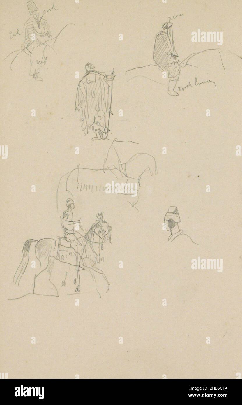 Also a study of an Arab with a walking stick. Page 70 from a sketchbook with 36 pages., Arabian horsemen, draughtsman: Marius Bauer, Oct-1899 - c. Nov-1899, Marius Bauer, 1899 Stock Photo