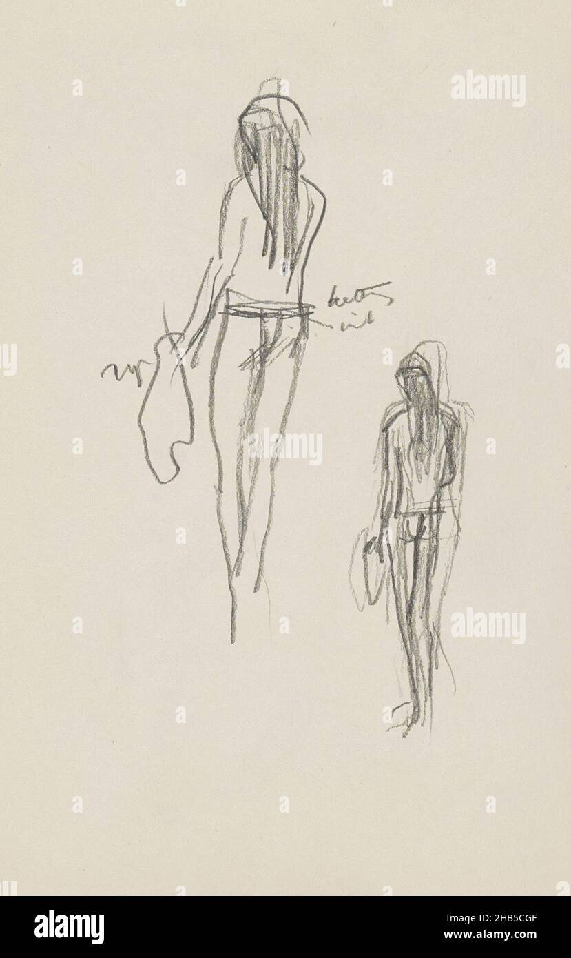 The man has exposed the upper body and wears a cloth around his waist. Page 26 from a sketchbook with 23 pages, Indian, seen from the back., draughtsman: Marius Bauer, India, 1924 - 1925, Marius Bauer, 1924 - 1925 Stock Photo