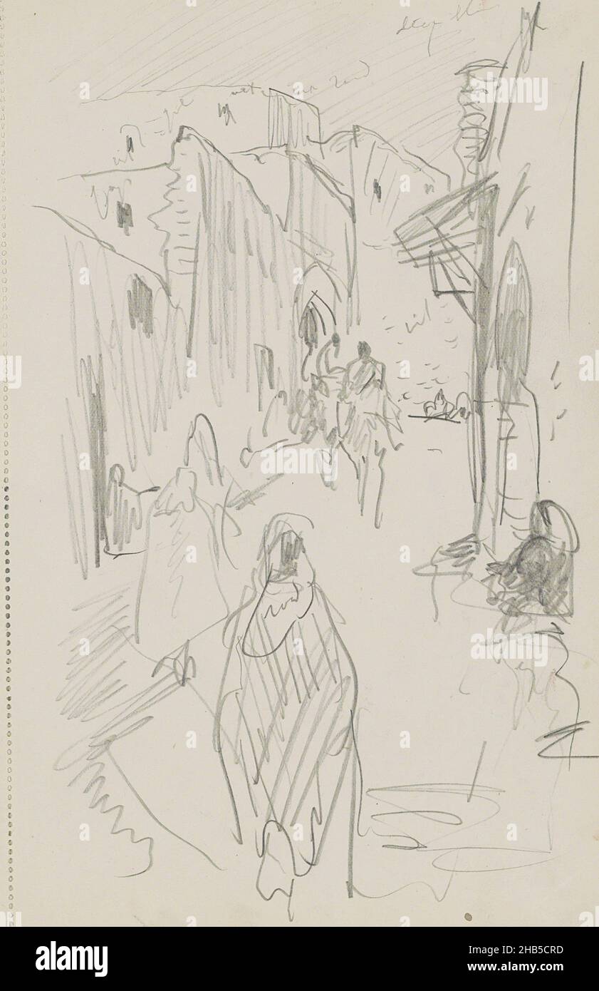 Page 71 from a sketchbook with 66 pages, Street with figures., draughtsman: Marius Bauer, Marokko, 1923, Marius Bauer, 1923 Stock Photo