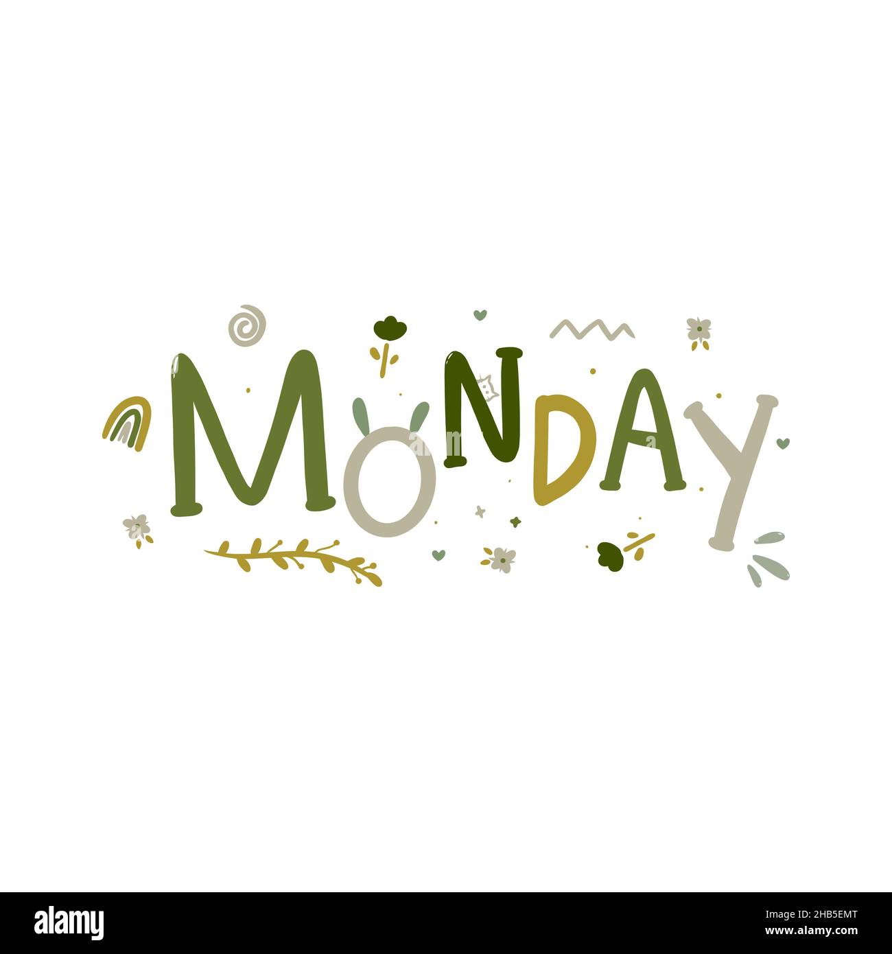 Awesome Monday Weekday Typography Doodle Vector Stock Vector