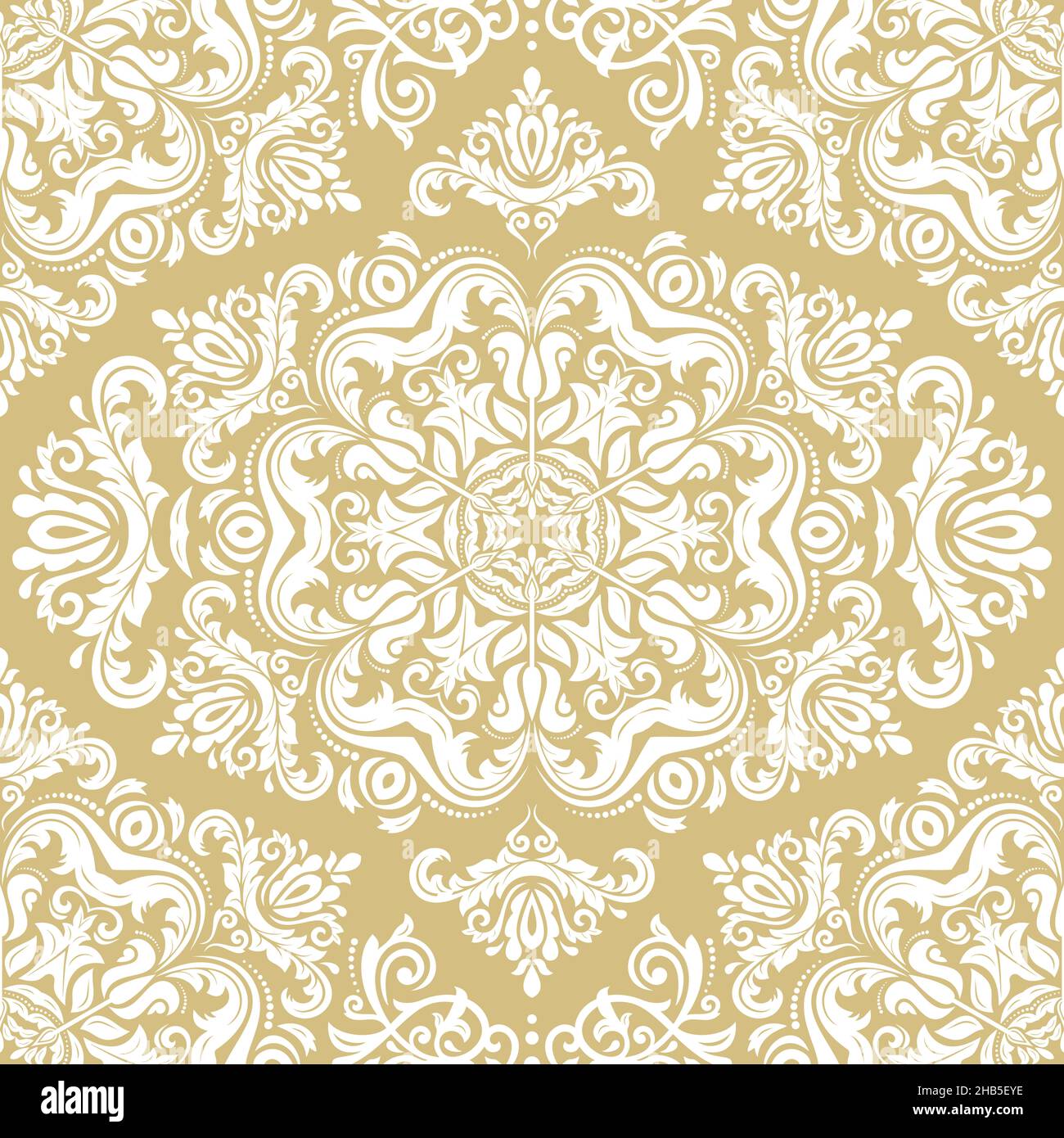 Classic seamless pattern. Damask orient yellow and white ornament. Classic vintage background. Orient ornament for fabric, wallpaper and packaging Stock Photo