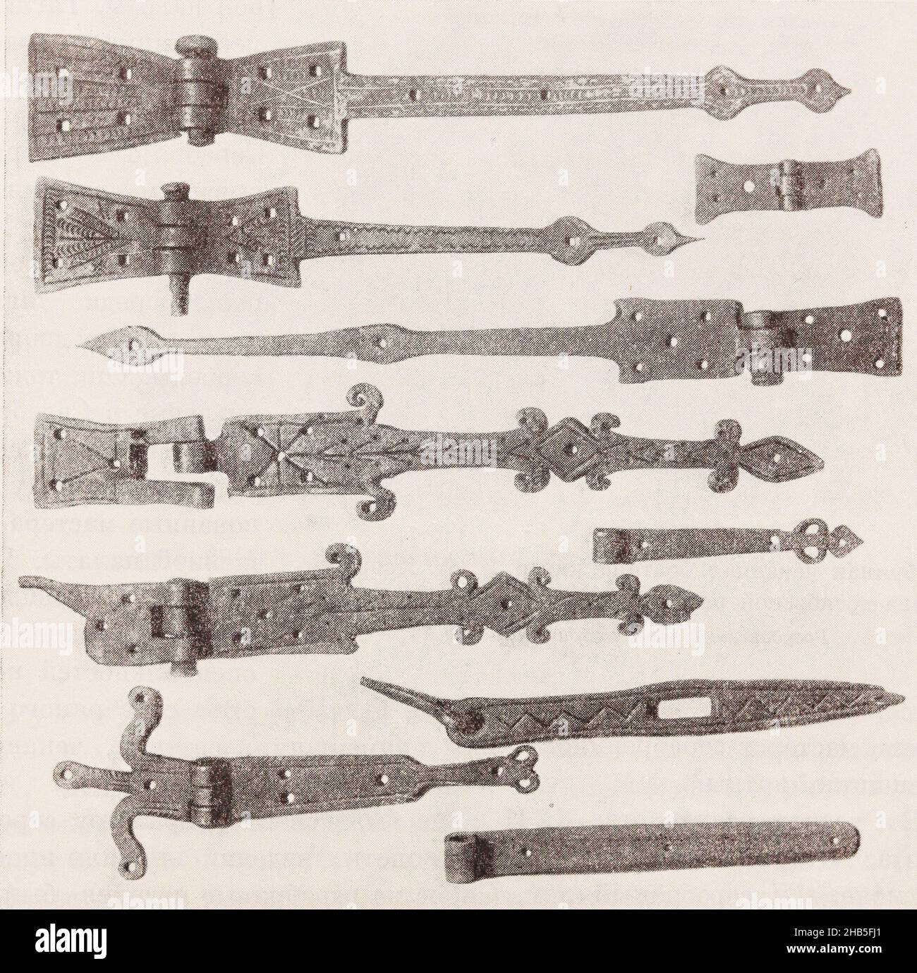Image of the 17th century iron door hinges in Russia. Stock Photo