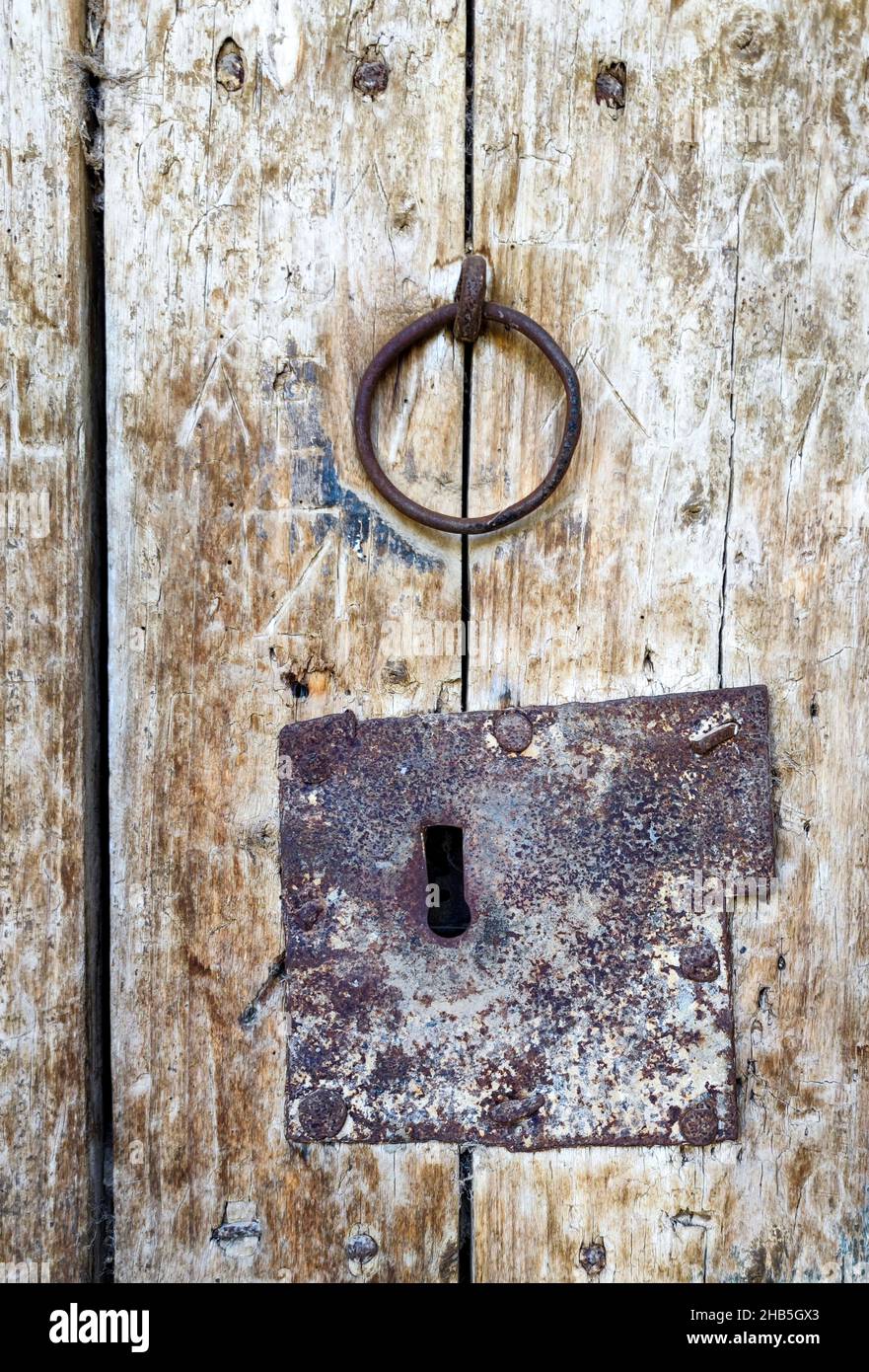 Details of an old gate in a rural cave house. Stock Photo