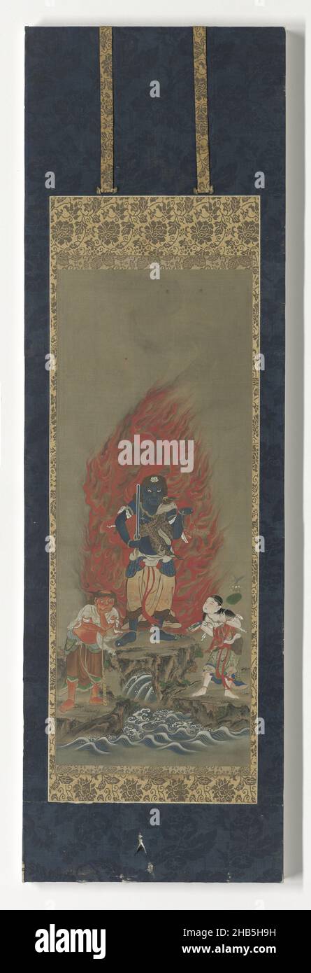 Japan, Fudomyo with acolytes, Fudo Myoo with acolytes., anonymous, Japan, 1700 - 1800, paper, dye, width 29 cm × height 76.5 cmwidth 39 cm × height 128 cm Stock Photo