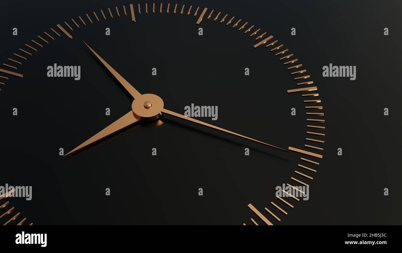 Golden clock needle points to 9. 3D rendering illustration Stock Photo Alamy