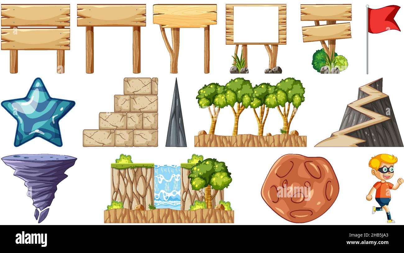 Set of isolated game objects and elements illustration Stock Vector ...