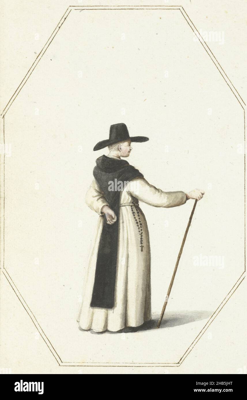 Standing friar with a staff, Friar wearing a habit of the Order of the ...