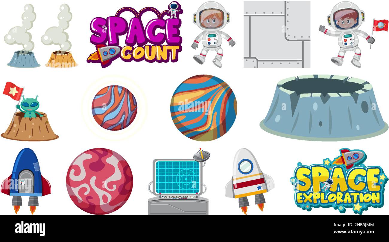 Isolated fantasy space game objects and elements set illustration Stock ...