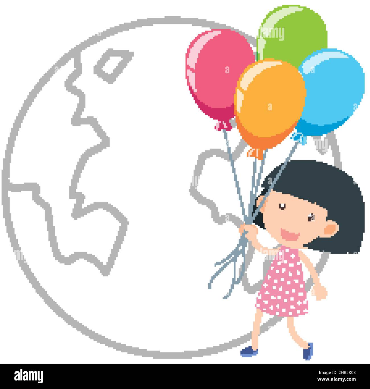 Little girl holding colourful balloons illustration Stock Vector Image ...
