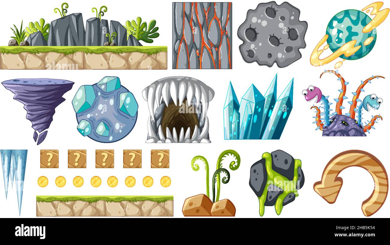 Object Elements Set of isolated game objects and elements illustration Stock Vector ...