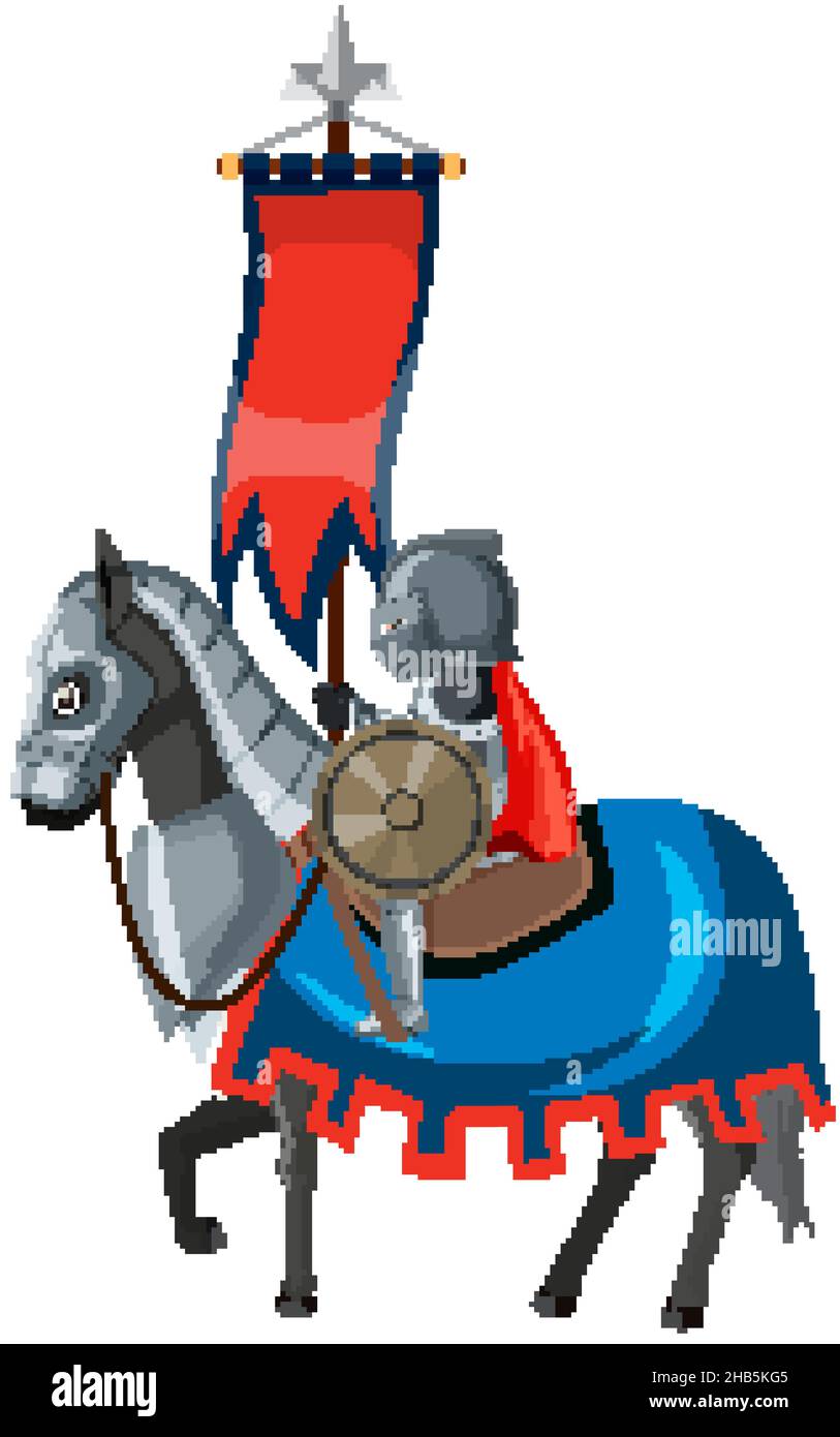 Medieval knight riding a horse on white background illustration Stock ...