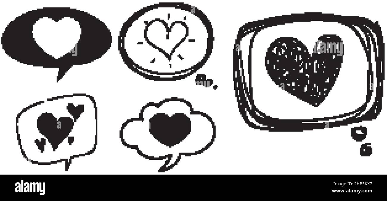 Set of different hearts in doodle style illustration Stock Vector Image ...
