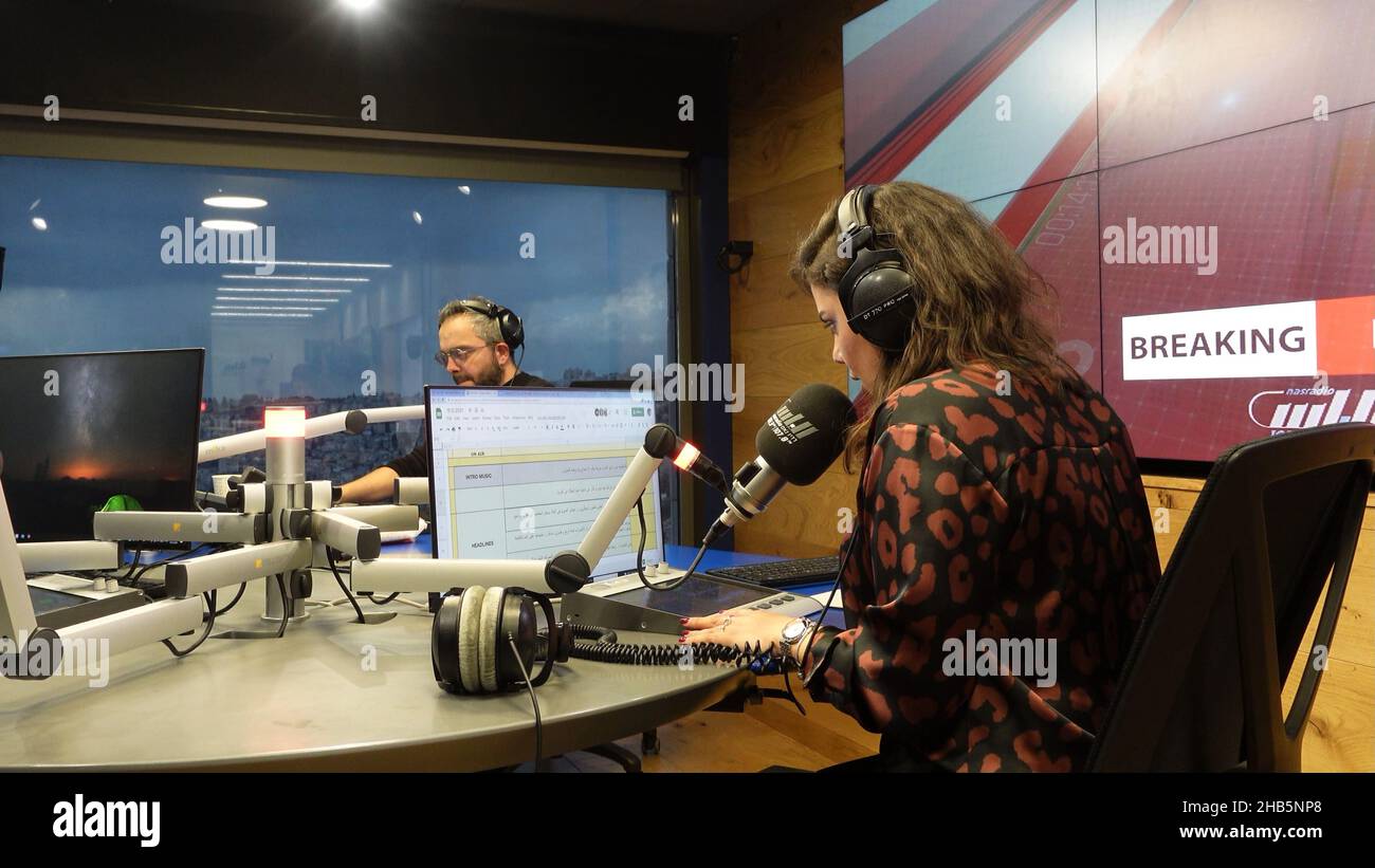 An ArabIsraeli broadcaster on air at the Arabic Nas Radio station on
