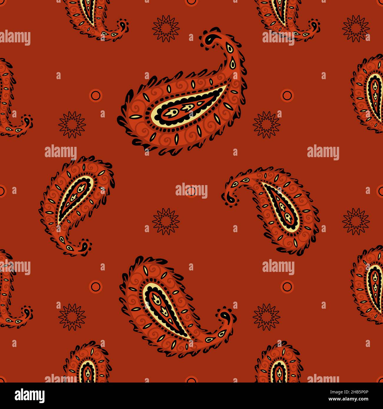 Floral vector paisley background. Red, orange color. Doodle style. Textile print. Indian paisley floral seamless pattern. Colorful asian style floral Stock Vector