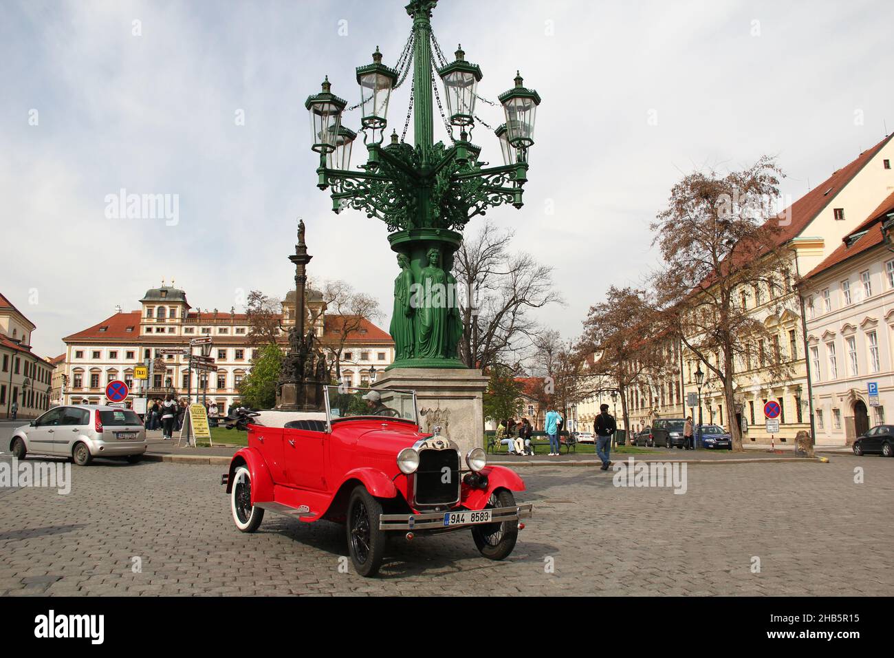 PRAGUE, CZECH - APRIL 24, 2012: This is a retro car Ford A on Hradcany Square awaiting passengers. Stock Photo