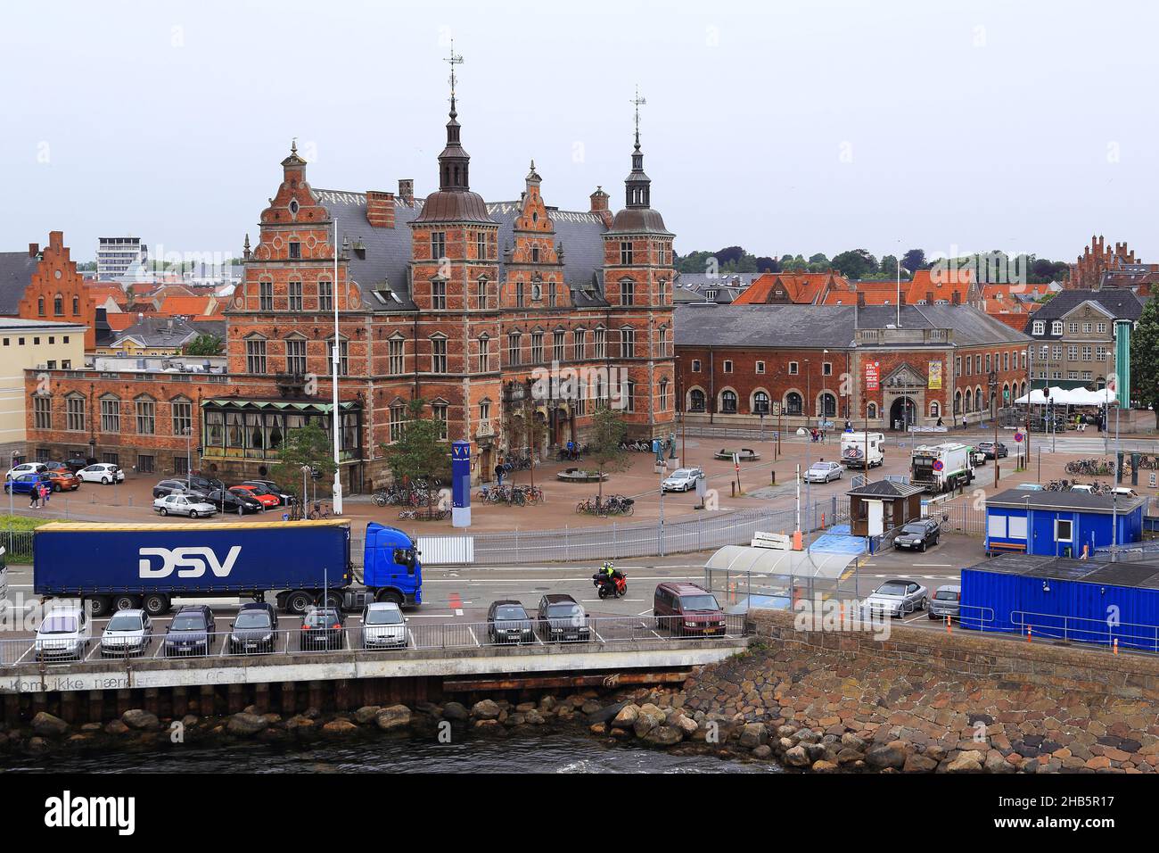 HELSINGOR, DENMARK - JUNE 30, 2016: This is the railway station of the city, which is more similar in architecture to a medieval castle. Stock Photo