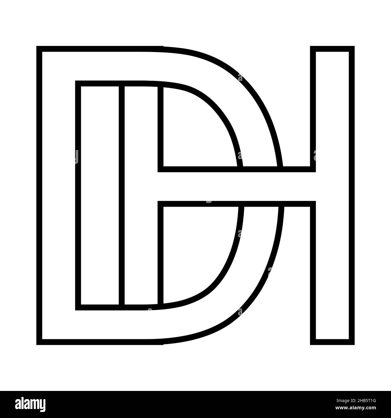 Logo sign dh hd icon sign interlaced letters d h Stock Vector