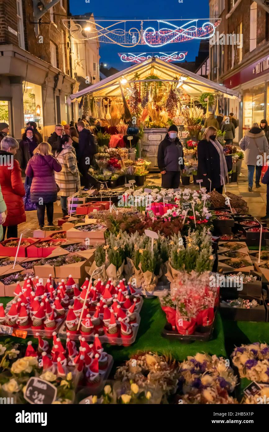 Flower Seller, Christmas Market Stock Photo