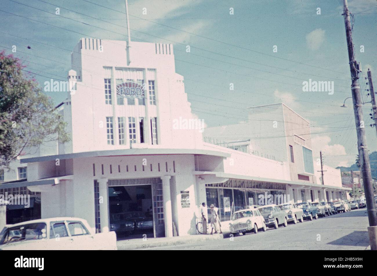 Ford motor dealership Macanearney's garage, Port of Spain, Trinidad c1962 Stock Photo