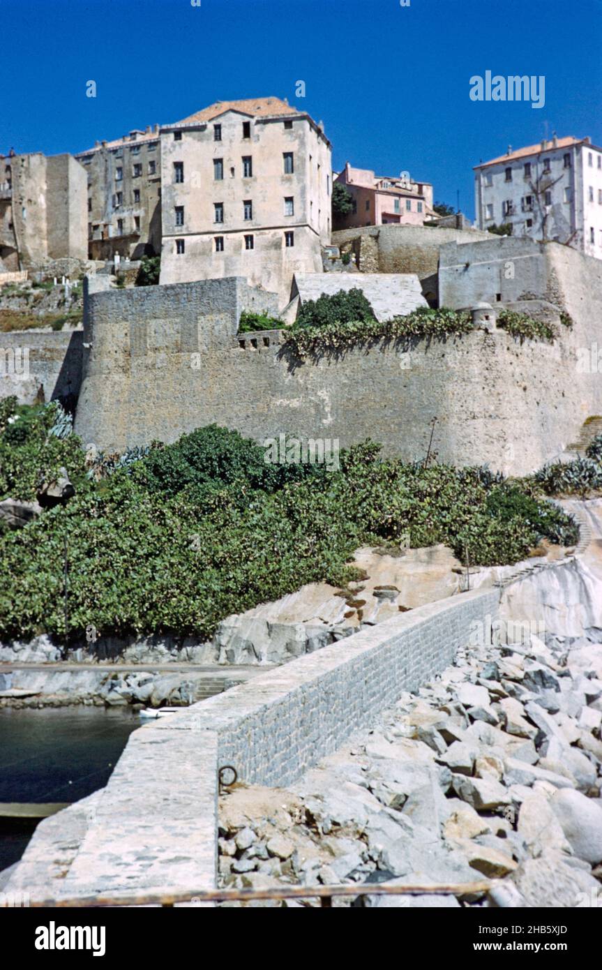 Historic buildings on waterfront in the fortified citadel town of Calvi