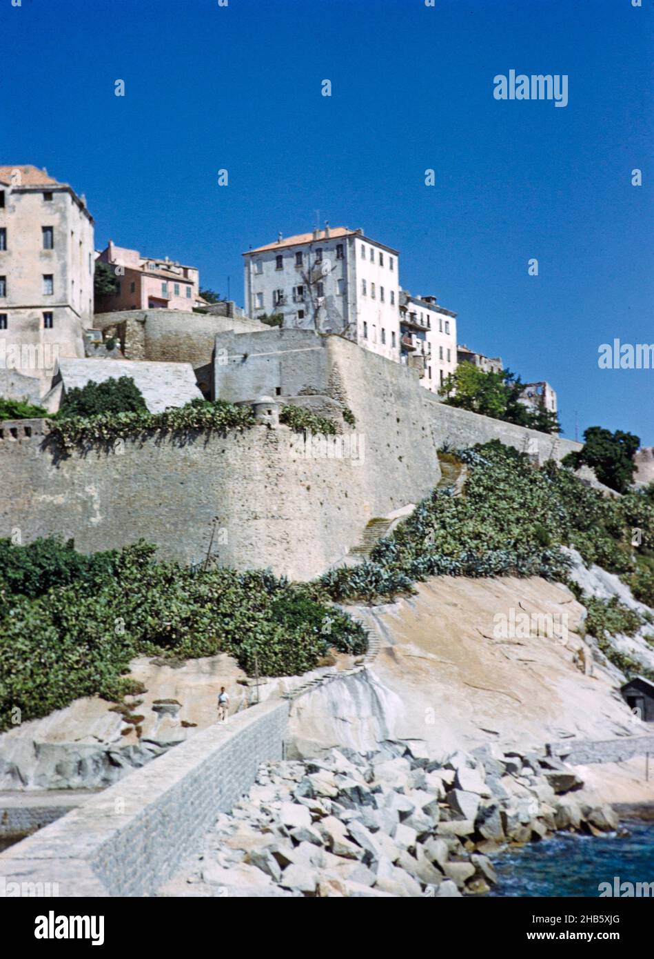 Historic buildings on waterfront in the fortified citadel town of Calvi
