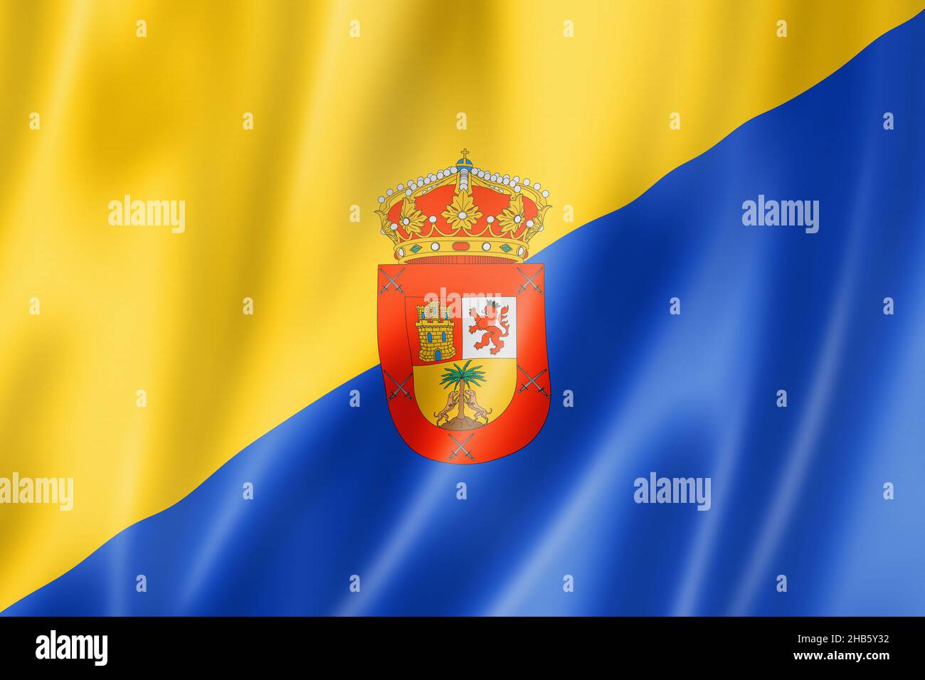 Gran Canaria, Canary islands flag, Spain waving banner collection. 3D ...