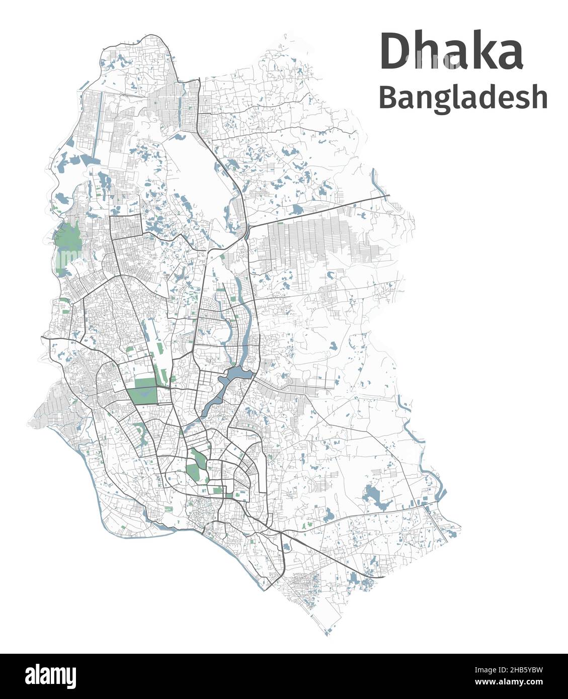 Dhaka vector map. Detailed map of Dhaka city administrative area. Cityscape panorama. Royalty