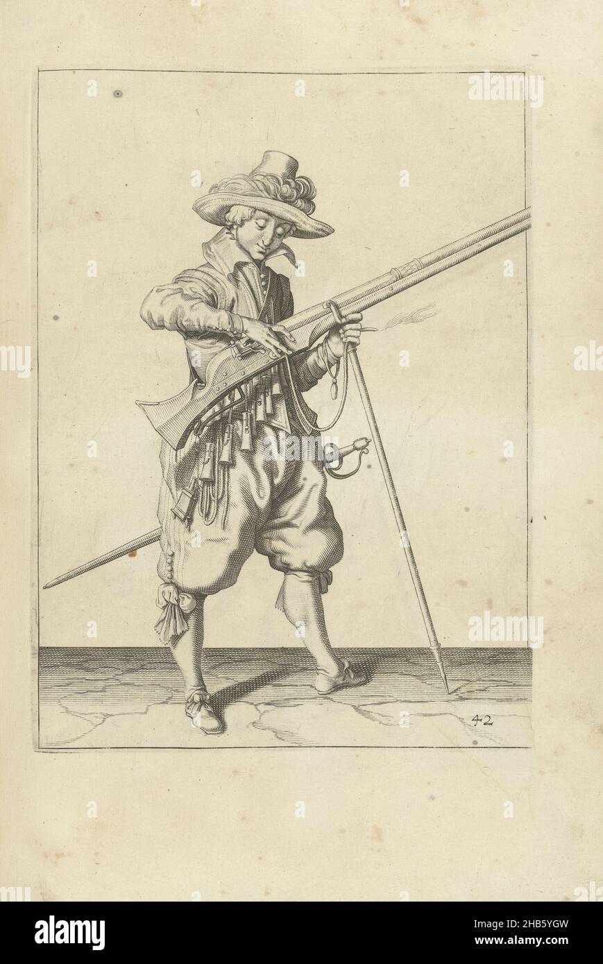 Soldier on guard giving the fuse on the cock of his musket its proper ...
