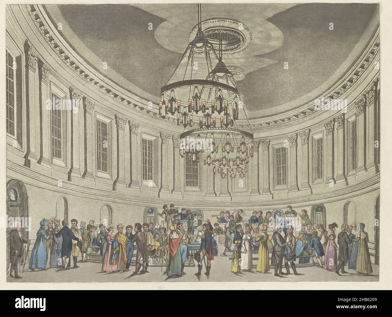 Concert Hall in Felix Meritis, ca. 1810-1813, Vue de l'intérieur de la Salle des concerts à Felix Meritis (title on object), View into the Concert Hall of Felix Meritis in Amsterdam, ca. 1810-1813. Part of a plate work from c. 1824-1825 with 74 (unnumbered) plates of the most important topographical views and various customs in the United Kingdom of the Netherlands., print maker: anonymous, publisher: Evert Maaskamp (mentioned on object), Amsterdam, 1810 - 1813 and/or 1824 - 1825, paper, etching, engraving, height 203 mm × width 270 mm Stock Photo